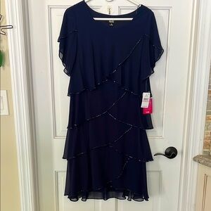 SLNY women’s bugle bead tier dress